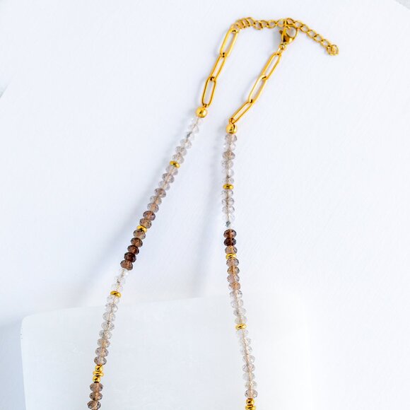 BUNDLE Ombre Smokey Quartz Necklace Waterproof Gold Beautiful Neutral Beaded - Picture 6 of 12